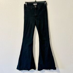 Judy Blue Denim black stretch super flare raw hem jeans